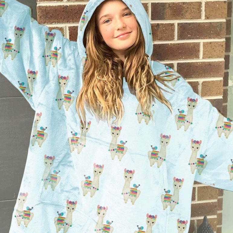 Hooded Cosy - Kids Lama (Light Blue color)