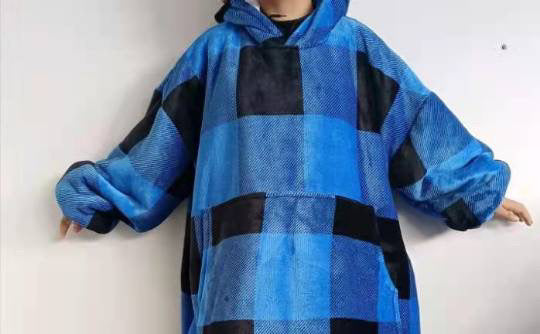 Hooded Cosy - Kids Blue Black Flannel