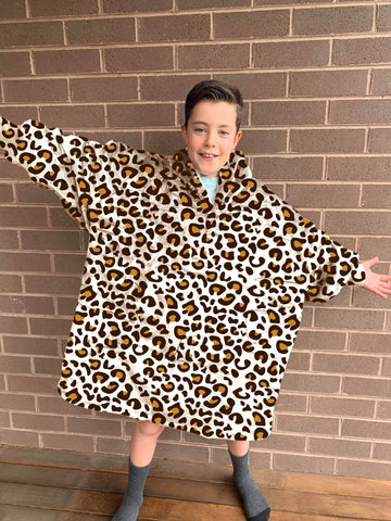 Hooded Cosy - Kids Leopard Tan