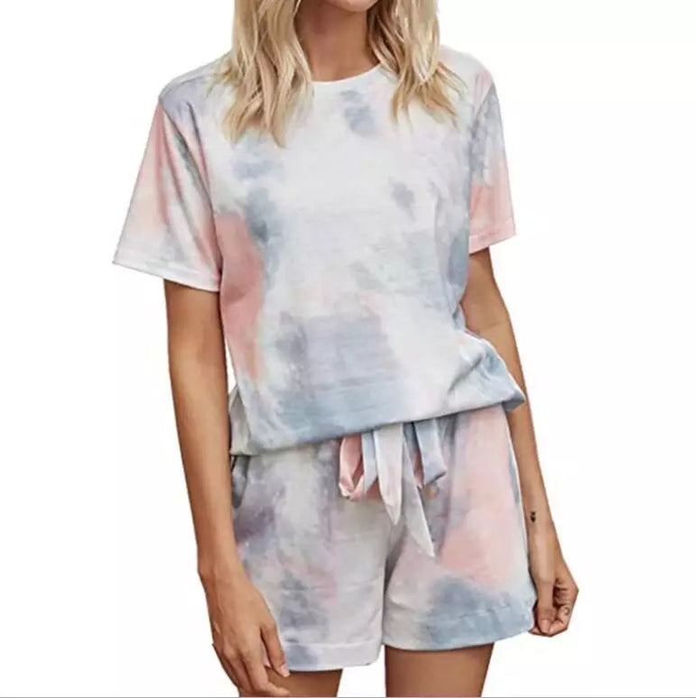 Tie Dye Pj Set - Light Grey Peach