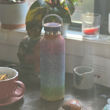 Rhinestone Drink Flasks - Rainbow with Purple Lid