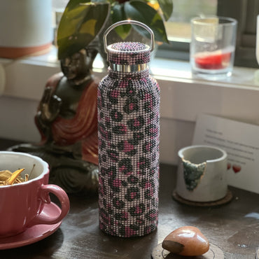 Rhinestone Drink Flasks - Leopard Pink