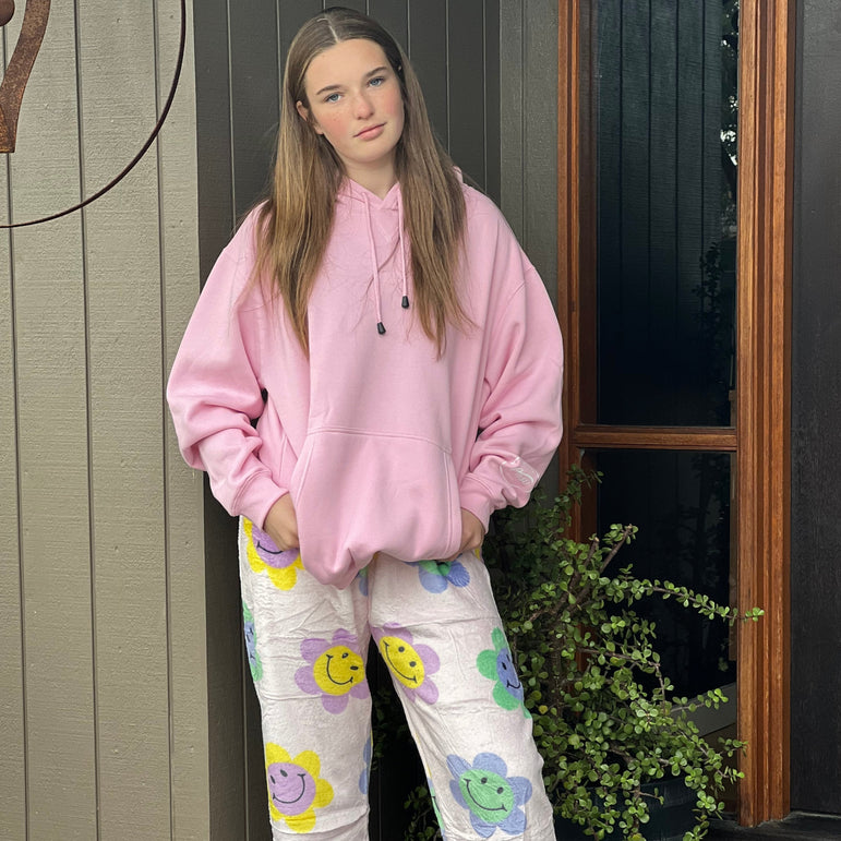 Fluffy PJ bottoms - Pink Smiley Faces